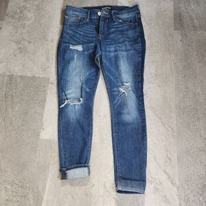 Express Dark Blue Distressed Ankle Jeans
